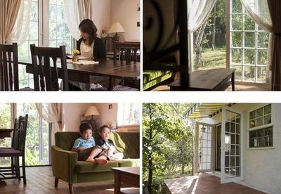 　オープンテラスドアの外は、テラコッタの広いテラス。日曜日には、テラスにテーブルをセットして朝食をとると最高に気持ちよさそう！