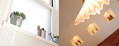 何気なく飾られた緑が真っ白な空間のアクセントに。
照明付きのニッチが並ぶ玄関ホールはお気に入りを飾って暮らしを楽しむ。