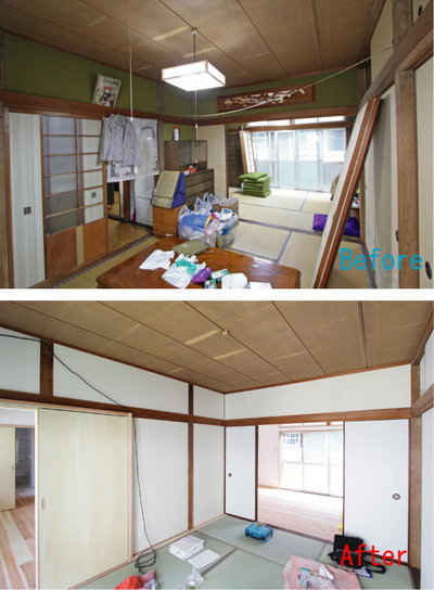 壁紙をエコクロスへ張り替え、建具を変更。