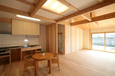 奥様こだわりの造作キッチンは使いやすくシンプルに。あえて対面ではなくＩ型のキッチンに。